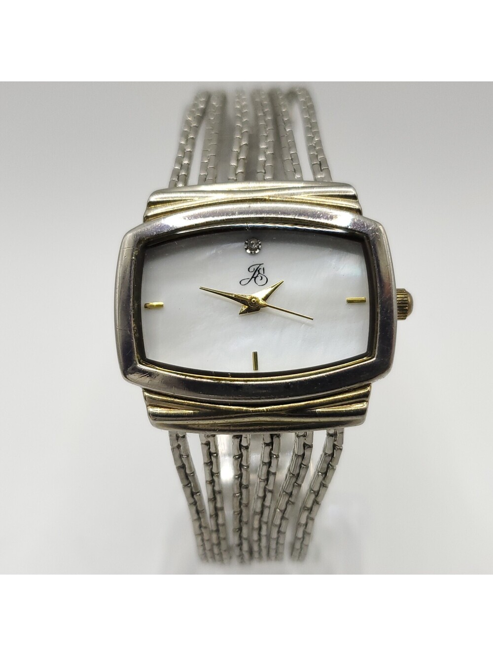 Jaclyn Smith Rectangle Quartz MOP Womens Watch 28mm Silver Tone New Battery